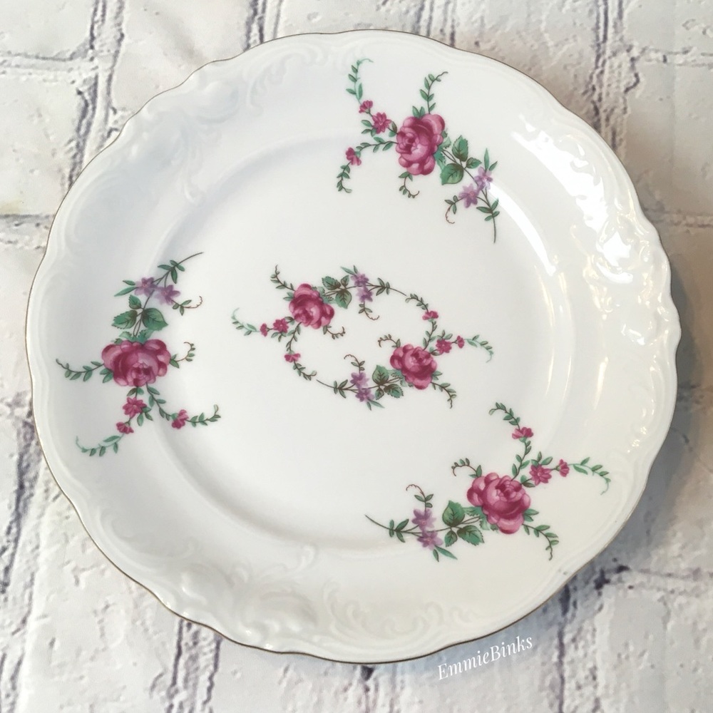 Vtg 1940s Wawel Fine Porcelain Rose Garden Gold Trim Bread & Butter Plates (2) - Picture 11 of 16